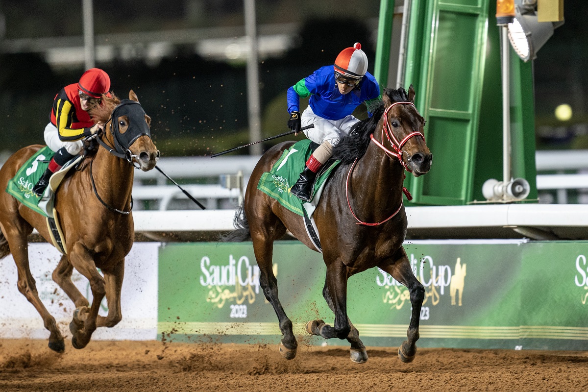 昨年のドバイターフ以来の海外G１・２勝目を飾ったパンサラッサ。　©Jockey Club of Saudi Arabia // Mathea Kelley