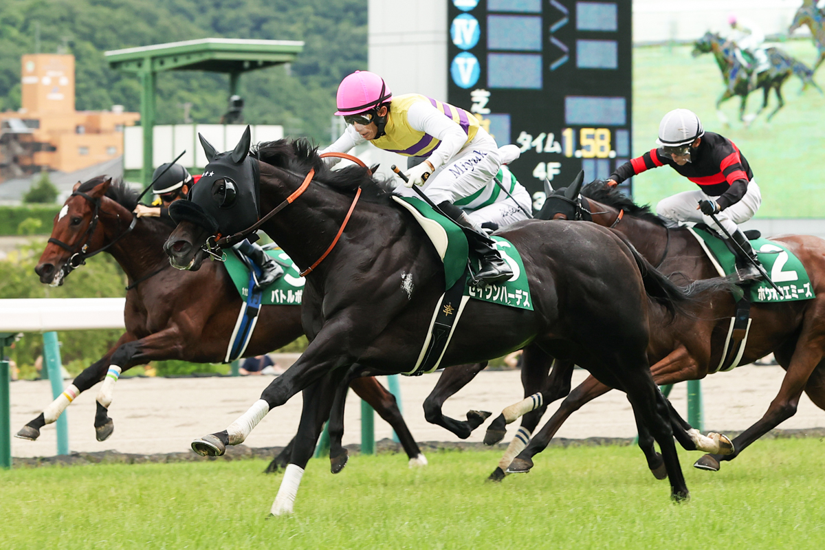 先行策から難なく抜け出し１馬身1/4差の快勝。この勝利で、芝2000ｍ戦は４戦３勝２着１回と連対率100％