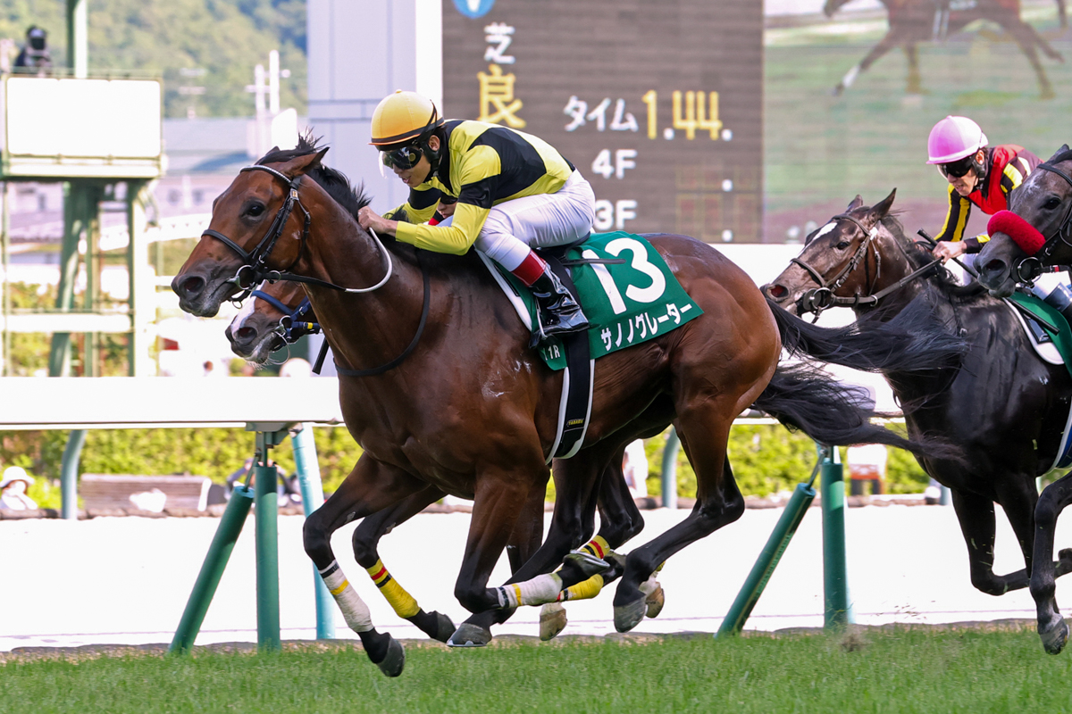 大外を回って鋭く追い込んだサノノグレーター。２着ディールメーカーに１馬身1/4差を付けた